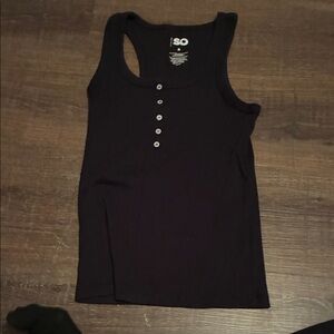 SO Black Sleeveless Top with Button Accents